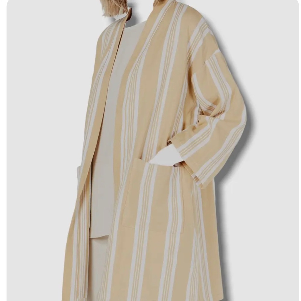 Eileen fisher linen light mustard and cream striped kimono coat